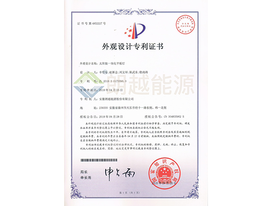 Design patent certificate